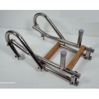 SCALETTA PIEGHEVOLE IN INOX CON CORRIMANO 2 GRADINI ANTISCIVOLO LEGNO