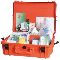 Cassetta di pronto soccorso tabella A in contenitore stagno IPX7. Realizzata in accordo con il D.M. 10/03/2022 in vigore dal 10/