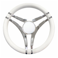 Volante T28 in poliuretano bianco con razze inox