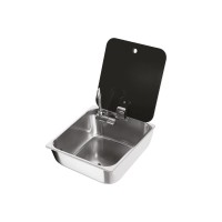 LAVELLO RETTANGOLARE CON RUBINETTO ABBATTIBILE E COPERCHIO IN VETRO TEMPERATO FUMÉ 32x35x18 CM