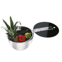 LAVELLO RONDO CON RUBINETTO ABBATTIBILE E COPERCHIO IN VETRO TEMPERATO FUMÈ 340x185 MM